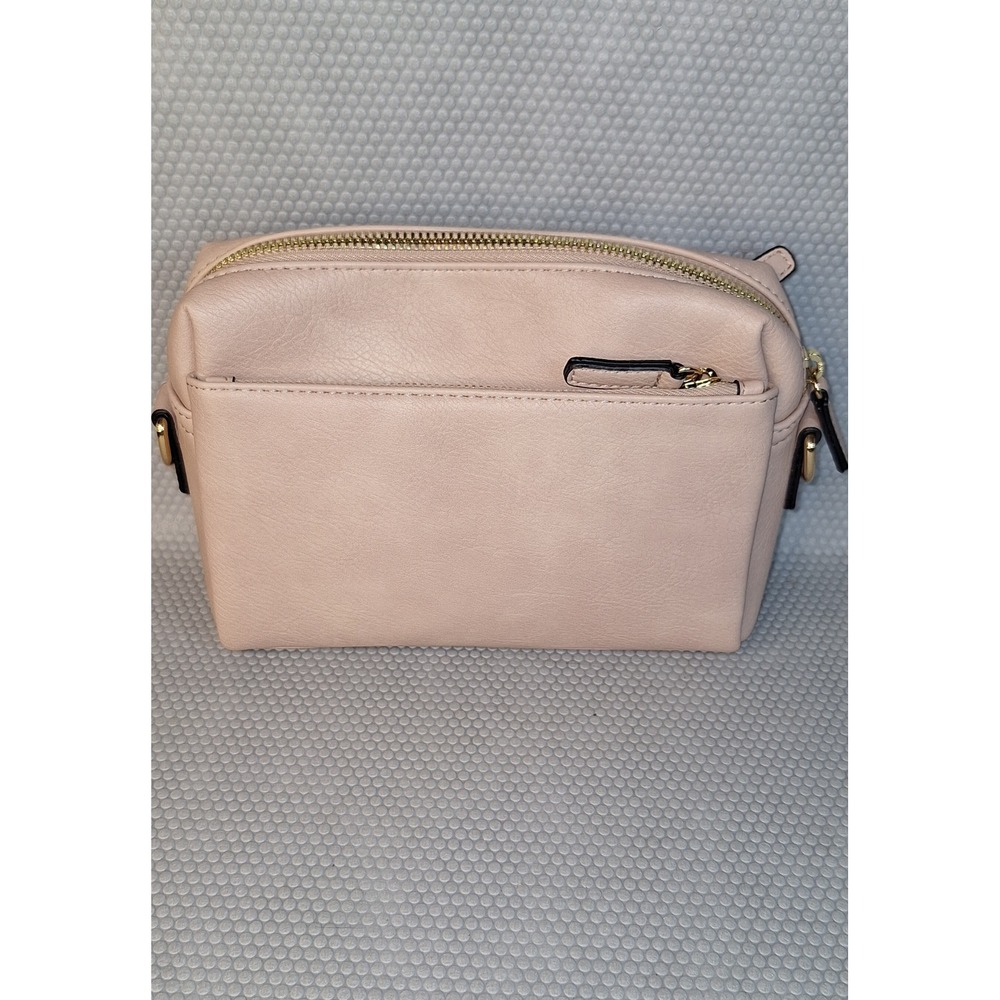 BOSTANTEN Triple Zip Small Crossbody Purse Blush Pink with Woven Guitar Strap